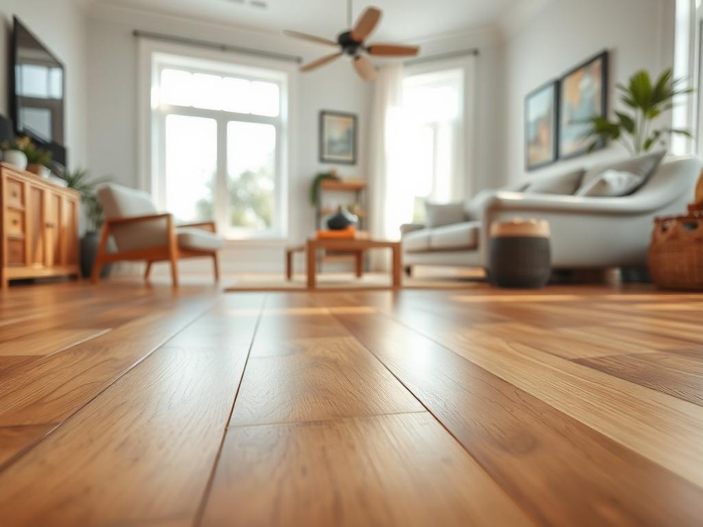 A close up shot of newly installed hardwood flooring in