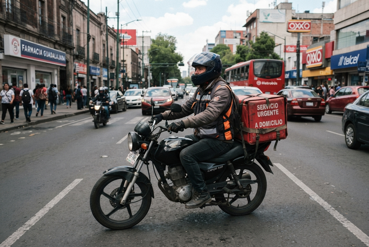 Repartidor en moto con caja térmica