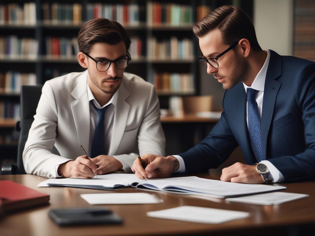 A focused close up shot of a legal advisor reviewing