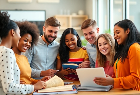 Diverse students collaborating in learning