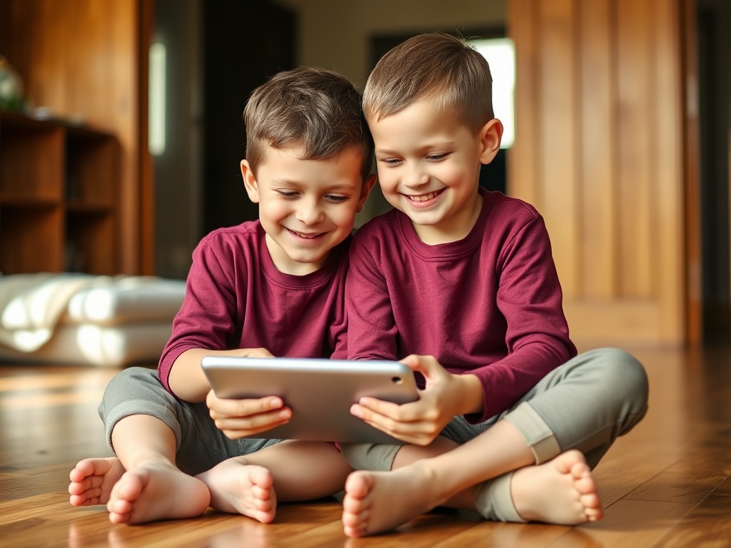 Kids learning together with tablet