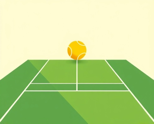 Tennis court illustration with geometric design