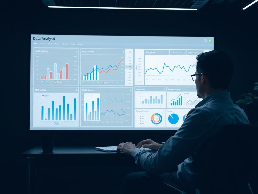 A high resolution image of a data analyst reviewing performance