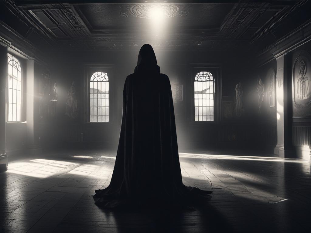 A striking, high resolution image of a solitary figure cloaked