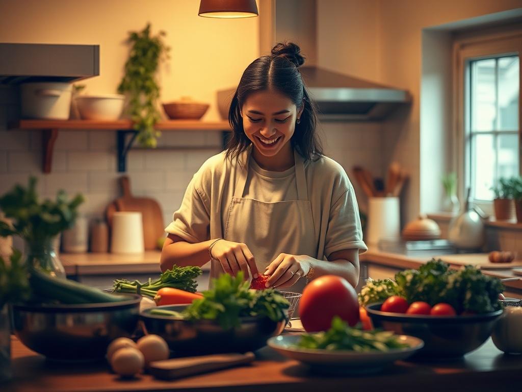 A serene kitchen environment with a focus on a person