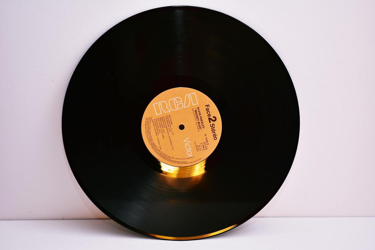 Close-up of a classic RCA labeled vinyl record on a white background.