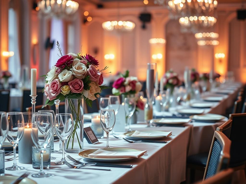 A close up shot of an elegantly arranged event space,