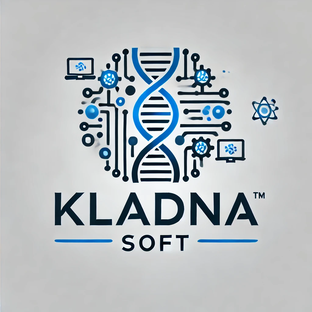 dall·e 2024-06-30 20.33.03 - a modern company logo for 'kladna soft', a software company. the logo should incorporate elements symbolizing dna to represent technology being in the.webp