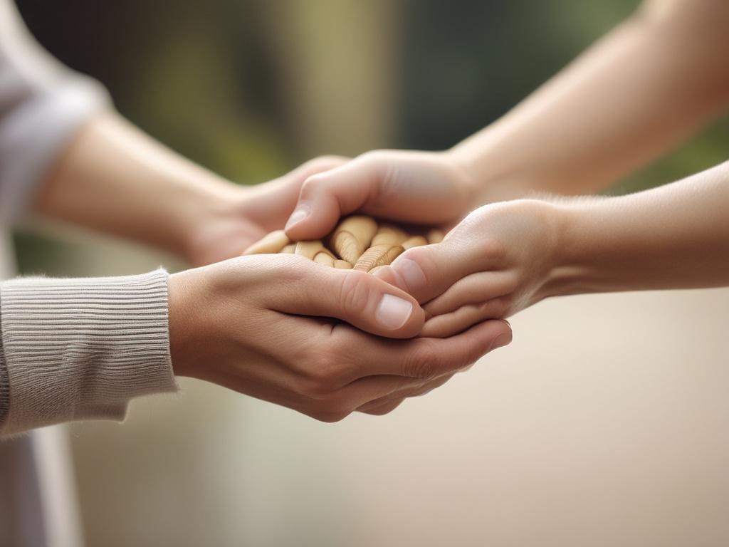 A close up of hands exchanging a donation, with a