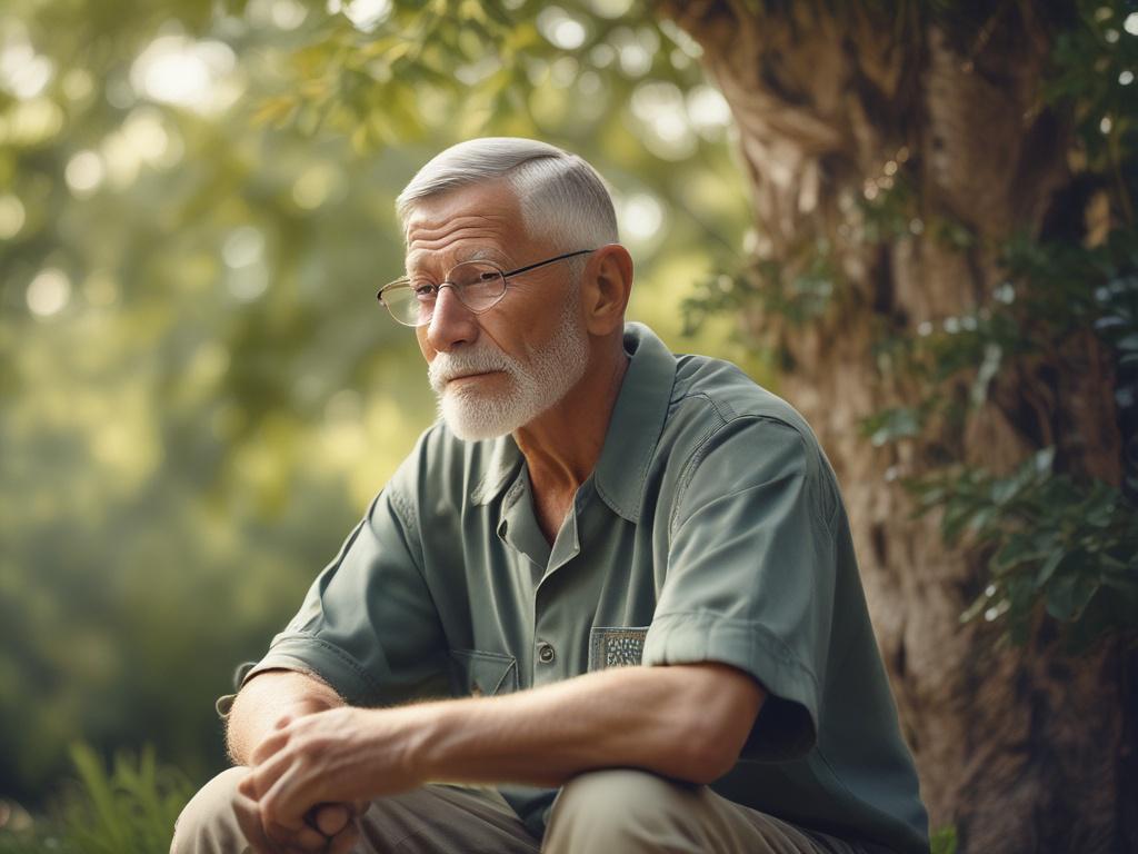 A serene portrait of a veteran in contemplation, surrounded by