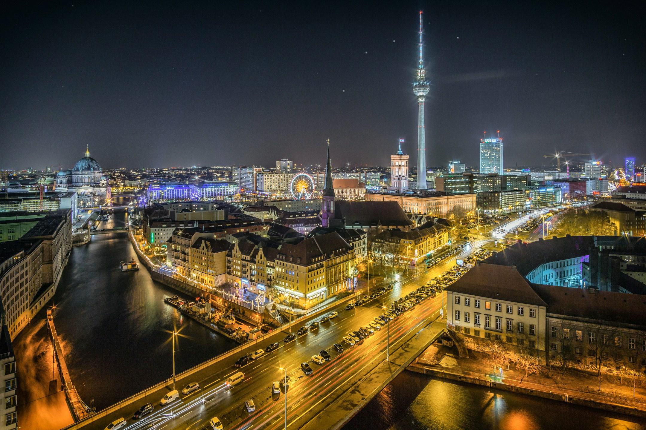 View over the River Spree to Nikolaiviertel and Alexanderplatz