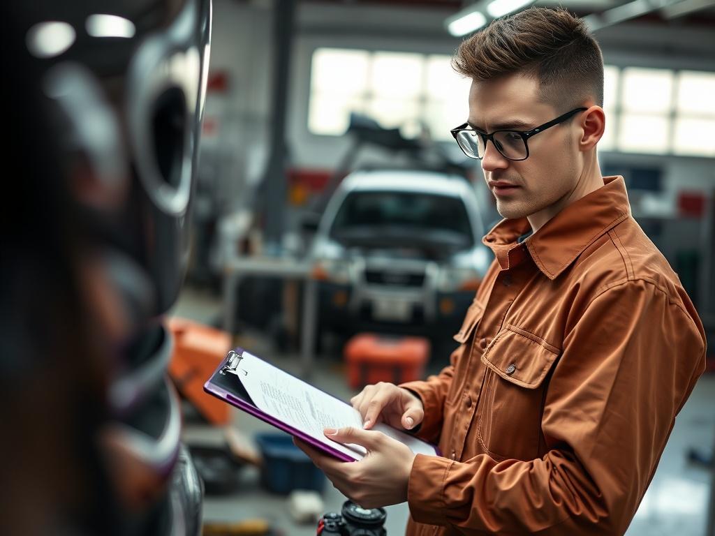A close up shot of a certified technician documenting vehicle