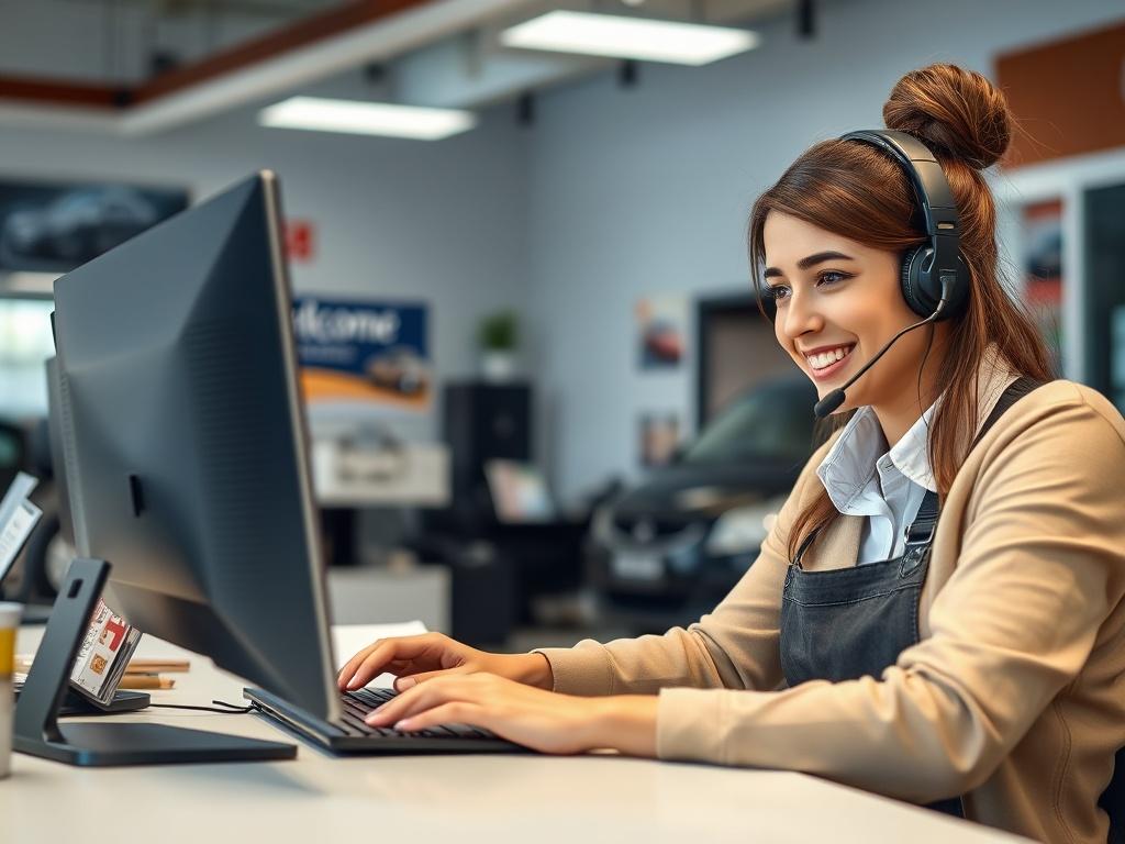 A close up shot of a friendly receptionist at a