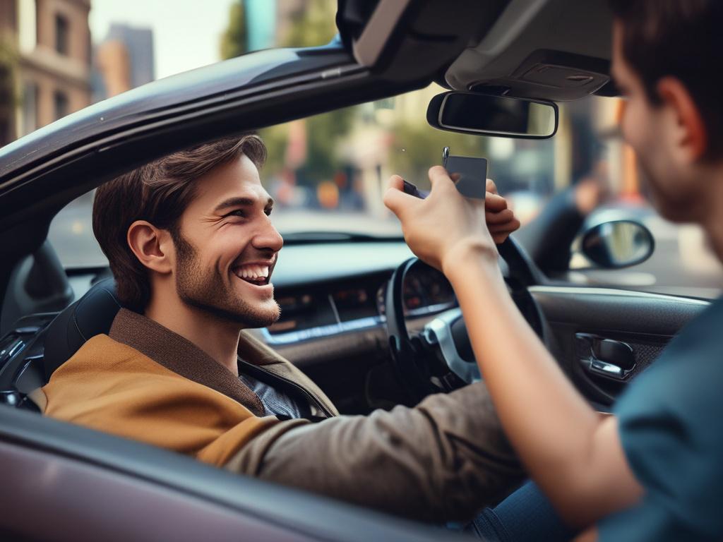 A close up shot of a happy driver in a