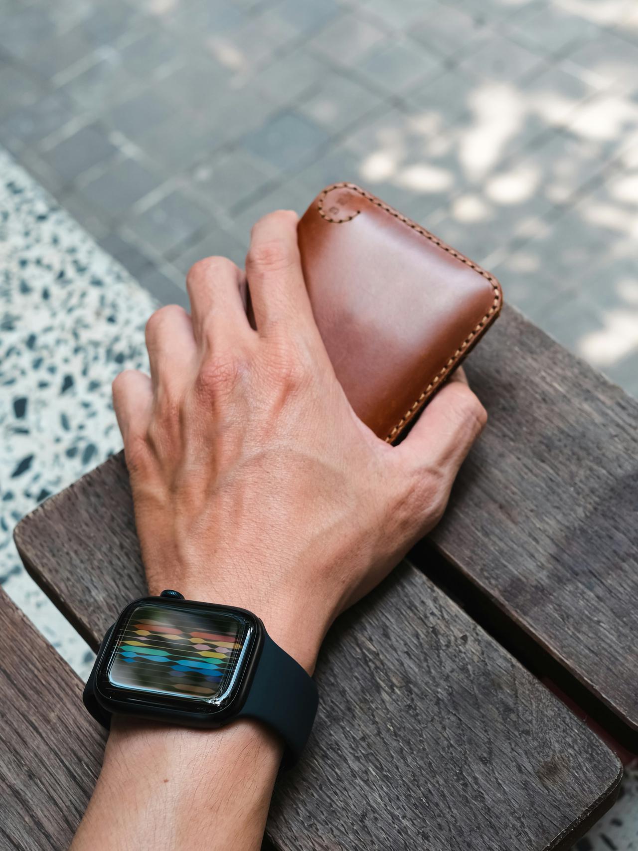 Apple Watch Series 7 45mm Midnight, Leather Wallet (Visen 4) by Khacten.com.