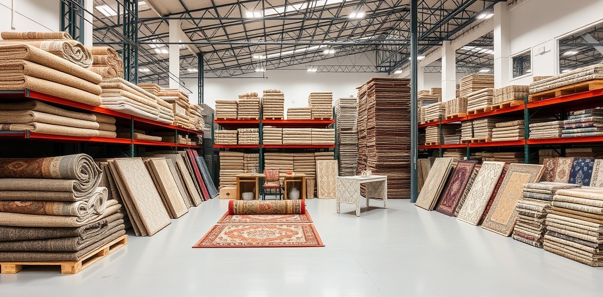 Premium carpets and rugs in warehouse