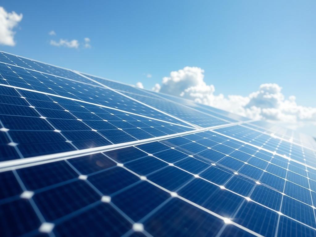 A close up shot of a large solar panel array