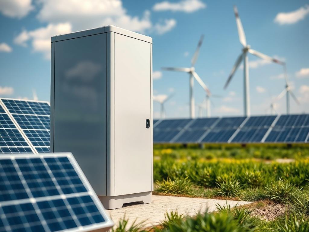 A high resolution image of a modern battery storage unit,