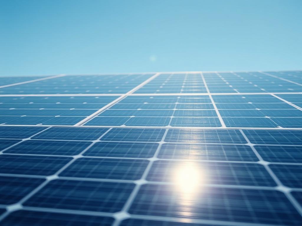 A close up shot of a solar panel array reflecting