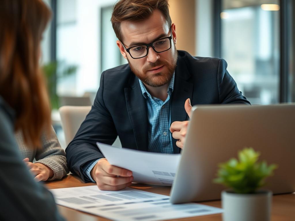 A close up shot of a professional consultant discussing a
