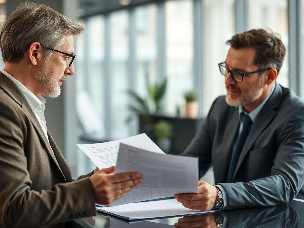 A close up shot of a consultant reviewing contract documents