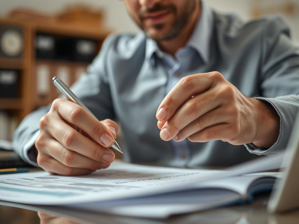 A close up shot of a professional reviewing bid documents