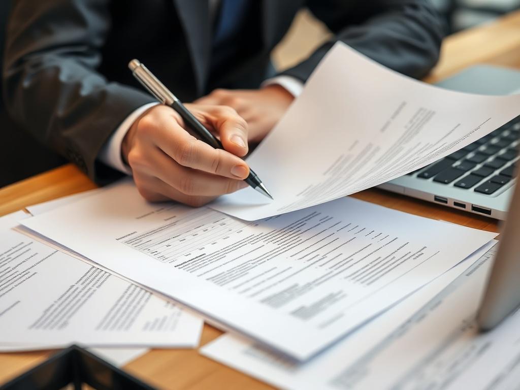 A close up shot of a professional reviewing bid documents