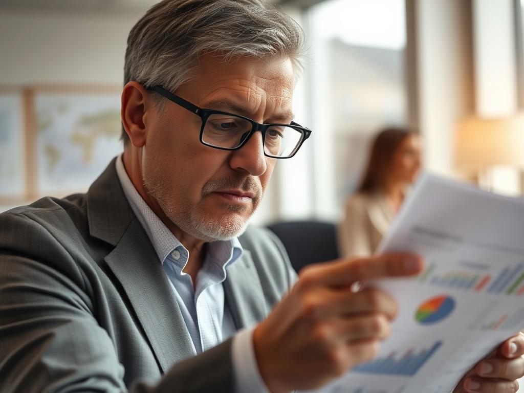 A close up shot of a professional consultant analyzing financial