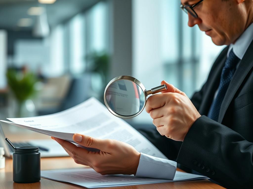 A close up shot of a business consultant examining contract