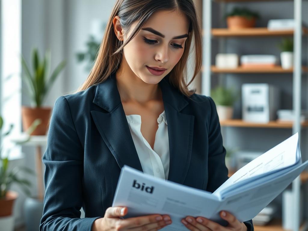 A hyper realistic close up of a businesswoman reviewing documents