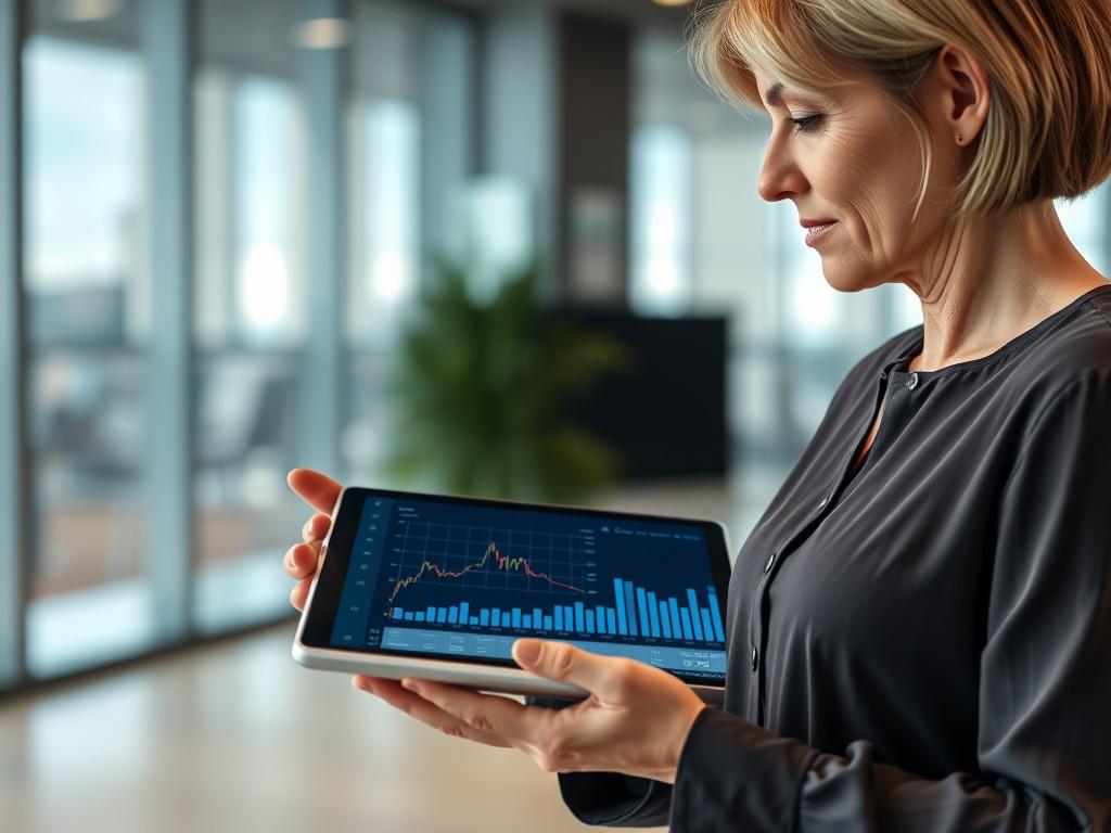 A close up shot of a financial analyst presenting data