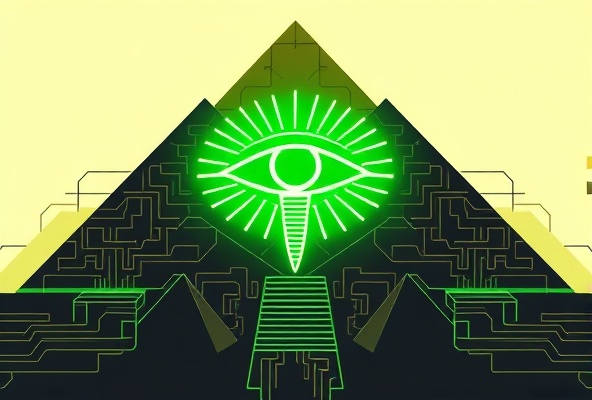 Abstract geometric illustration combining Egyptian themes with technology