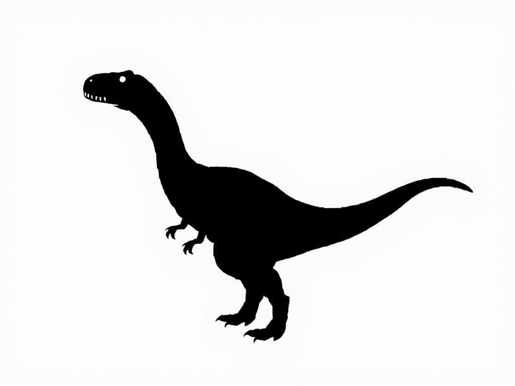 A realistic high-resolution black and white image featuring a playful dinosaur silhouette against a simple background. The dinosaur should be in a dynamic pose, suggesting movement or action, while the background remains uncluttered to keep focus on the dinosaur. The image should reflect creativity and fun, hinting at the idea of combining different dinosaur names, but without any text or abstract shapes.