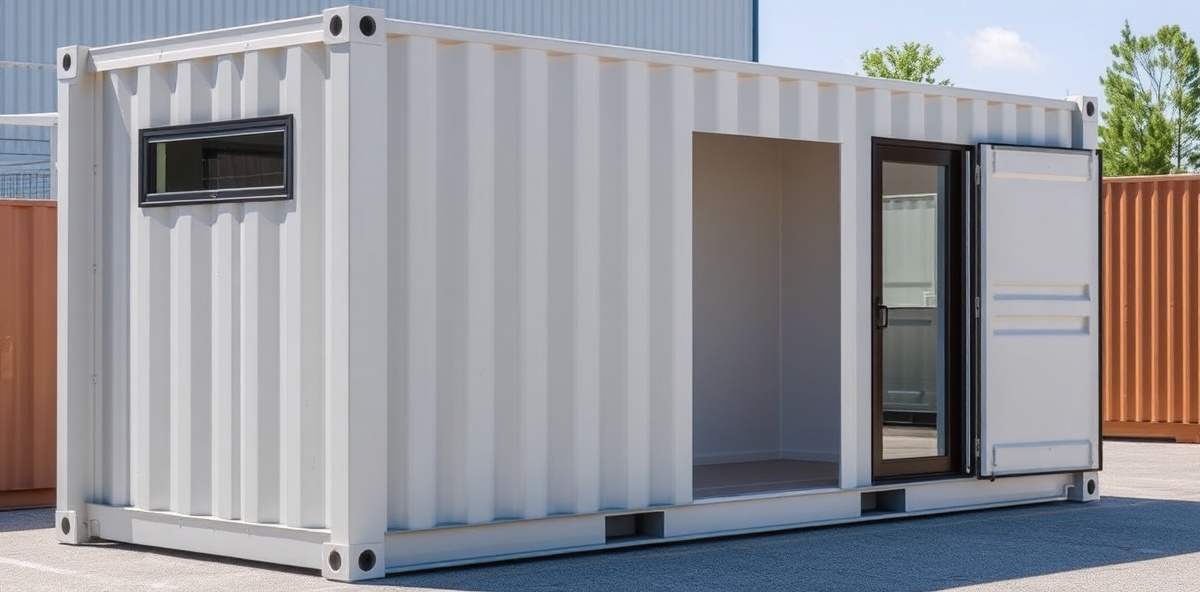 Custom built shipping container with windows and doors