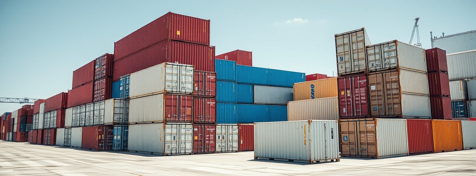 Stacked shipping containers at industrial yard