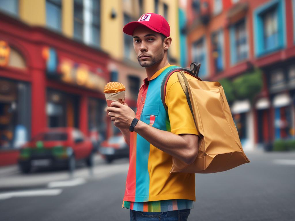 high resolution of a delivery person holding a bag of