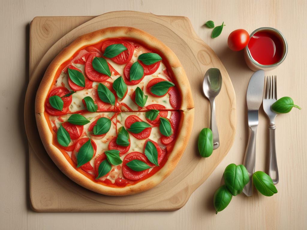 a delicious Margherita pizza with fresh basil on a wooden