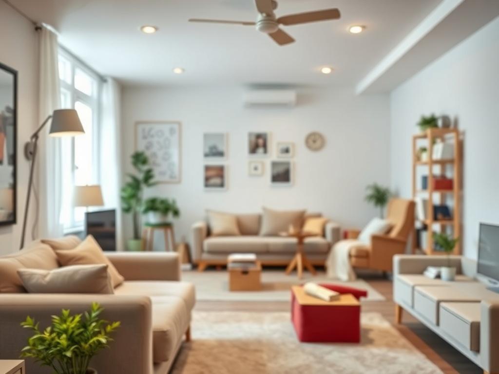 A close-up shot of a clean and organized living space after a junk removal service. The focus should be on the spotless surfaces and cleared areas, illustrating the transformation from cluttered to pristine.
