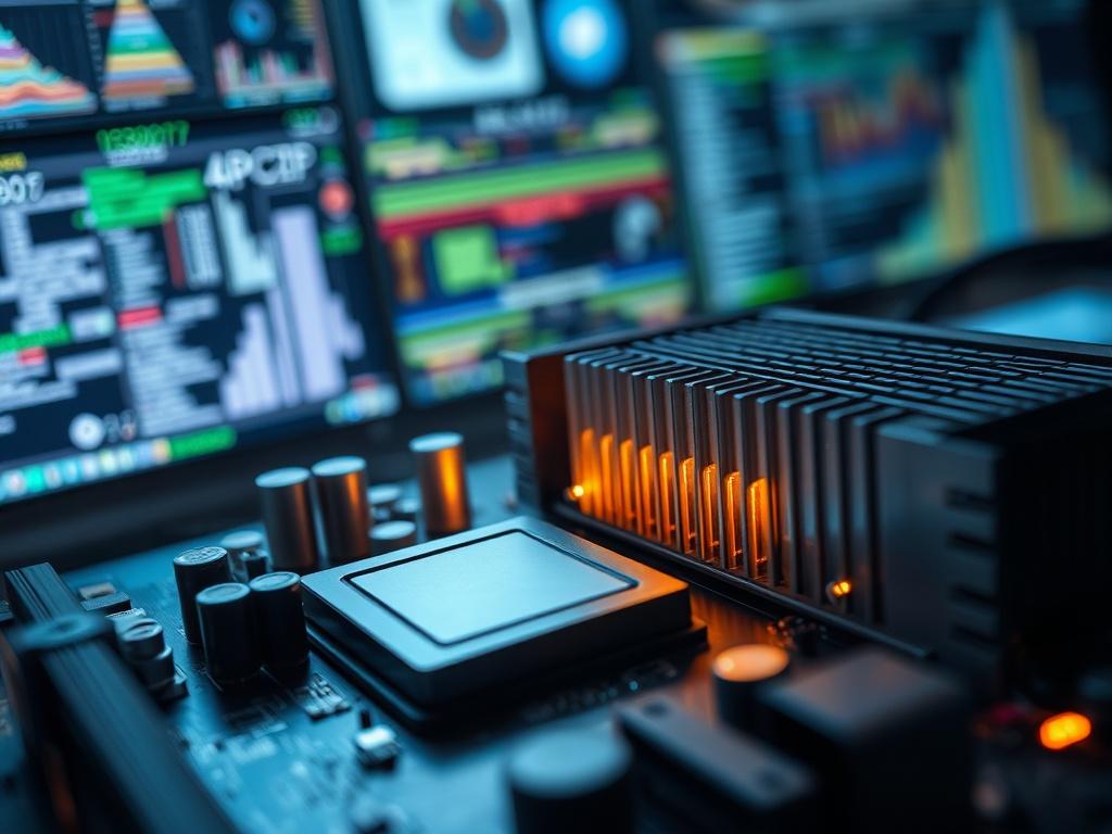 **AI Image Generation Prompt:**

Create a realistic, high-resolution photo focusing on a single subject: a close-up view of a computer motherboard featuring a PCIe 5.0 slot illuminated by soft, diffused lighting. Highlight the intricate details of the motherboards' components, such as capacitors, resistors, and heat sinks, to emphasize the advanced technology used in PCIe systems. 

The composition should maintain a simple and clear layout with the PCIe slot positioned centrally to draw attention to its sig