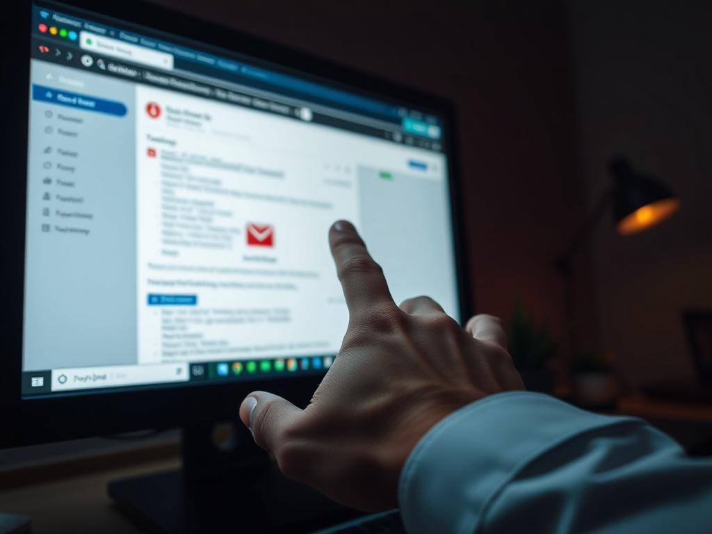 Prompt for AI Image Generation:

Create a realistic, high-resolution photo that captures the essence of a cybersecurity blog titled "Zero-Click Agentic Browser Attack Can Delete Entire Google Drive Using Crafted Emails." 

**Composition:** 
- The image should feature a single, focused subject: a close-up of a hand reaching towards a computer screen.
- The hand should appear tense, as if in the act of clicking or hovering over a suspicious email in an inbox.

**Subject Matter:**
- The computer screen should 