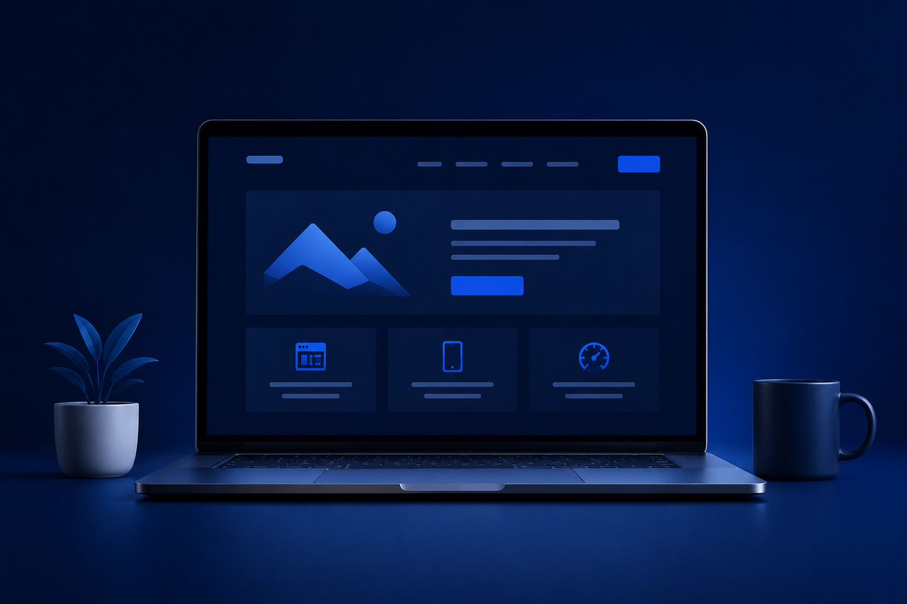 Web design agency workspace with modern monitors and team collaboration