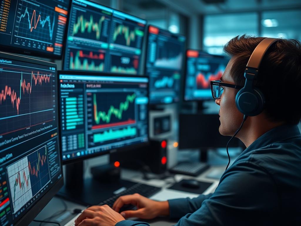A close up shot of a financial analyst monitoring transaction