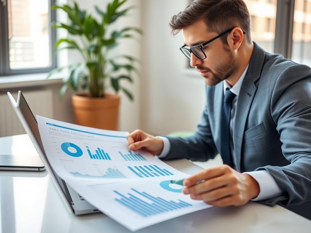 A close up shot of a professional consultant reviewing financial