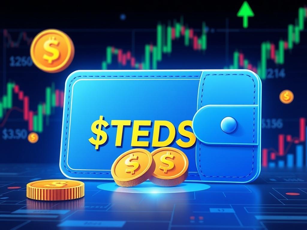 An illustration of a digital wallet interface displaying $TEDS tokens,