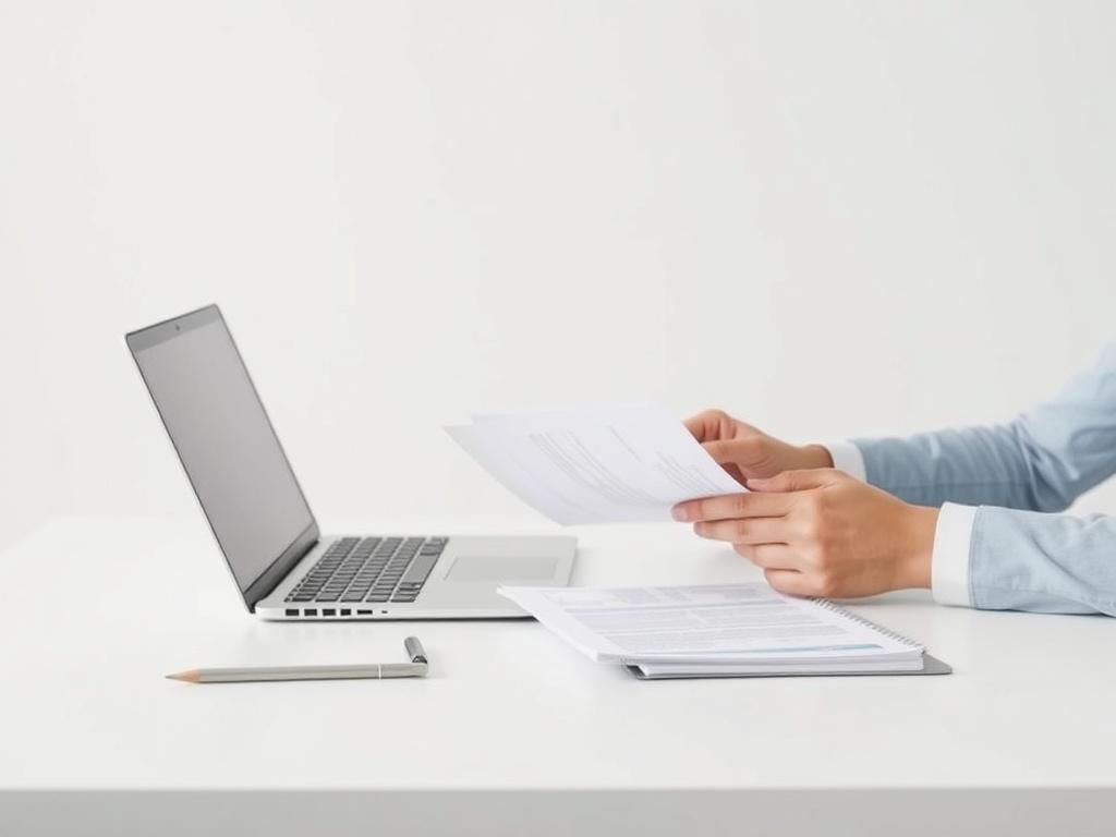 A clear and simple image of a person reviewing documents