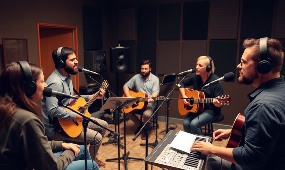 Professional recording studio with faith-based music artists recording worship and gospel music