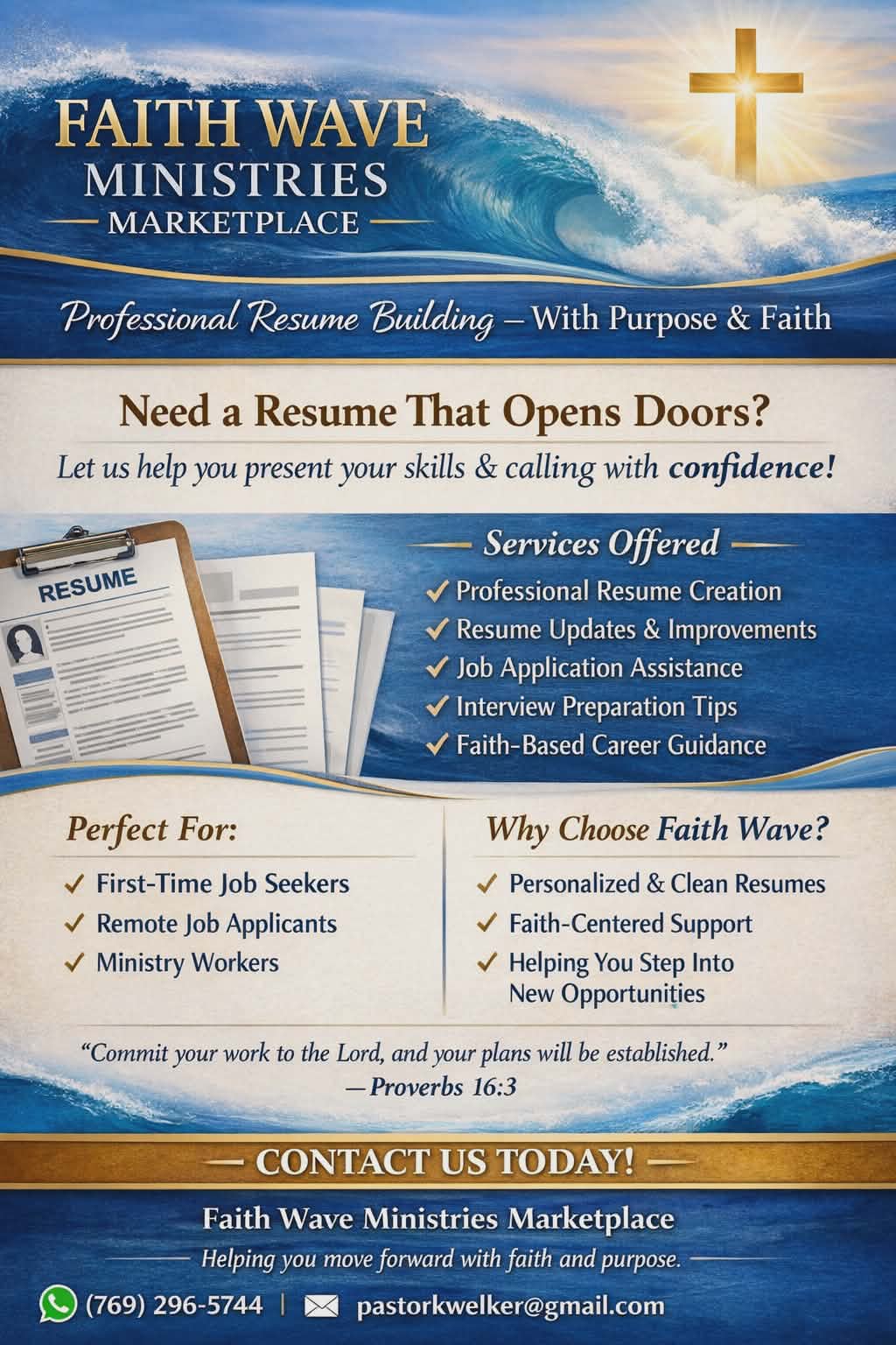 Faith Wave Ministries Marketplace - Professional Resume Building with Purpose and Faith