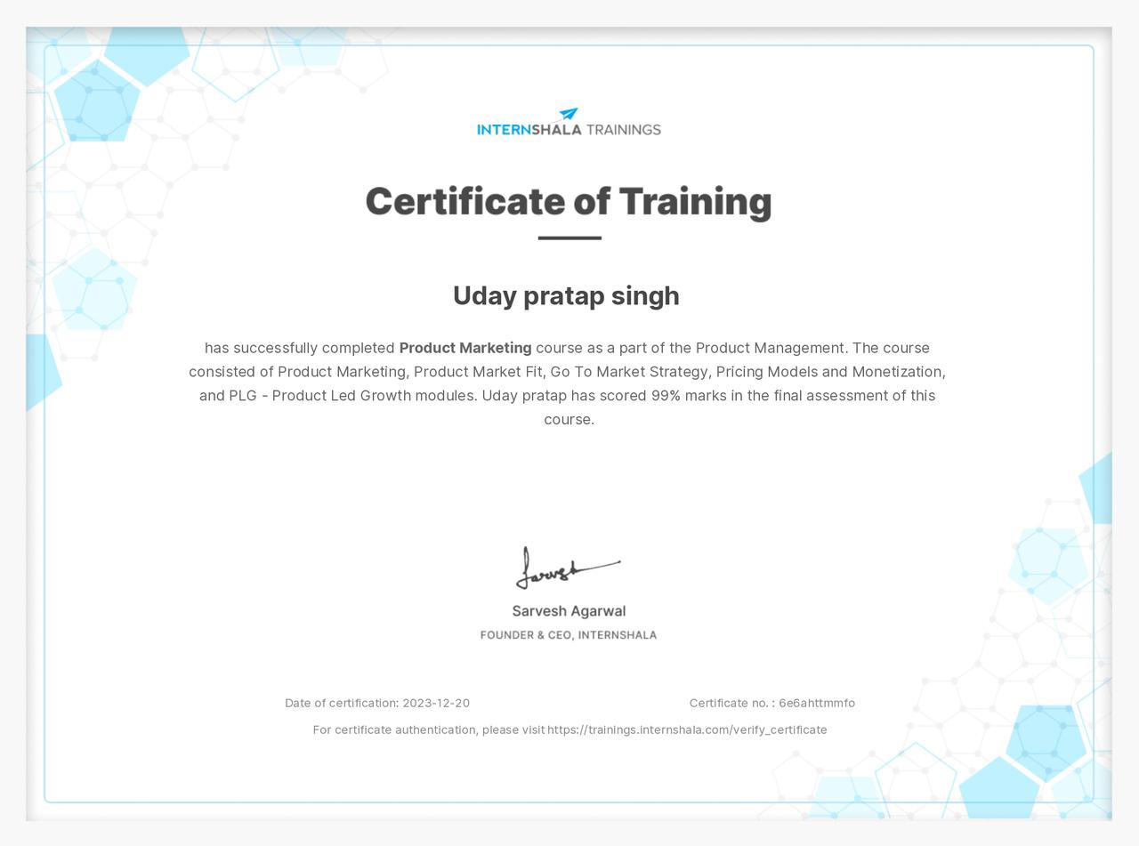 product marketing training - certificate of completion