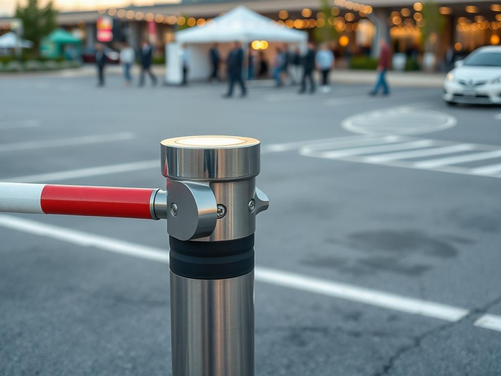 A close up shot of a retractable bollard being operated