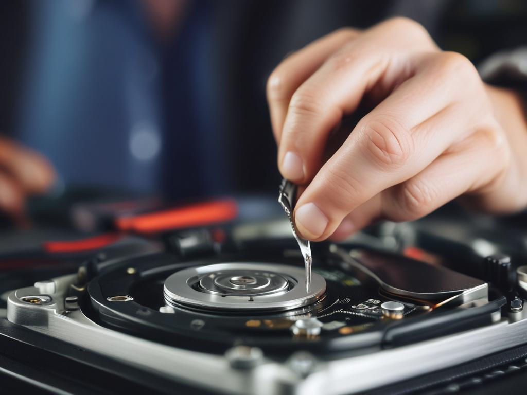 A focused close up of a technician's hands examining a